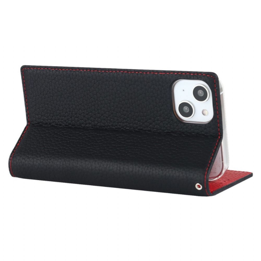 Schutzhülle Für iPhone 14 Mit Kordel Flip Case Echtes Litschi-lederband