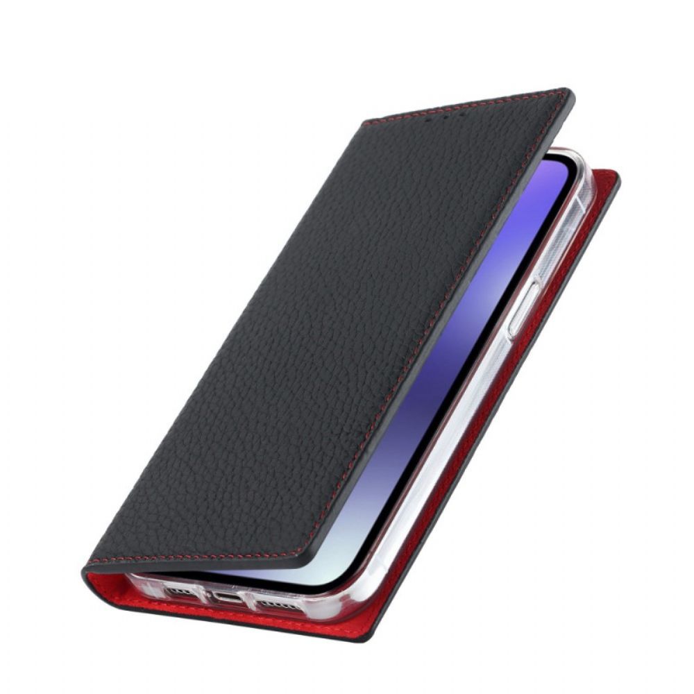 Schutzhülle Für iPhone 14 Mit Kordel Flip Case Echtes Litschi-lederband