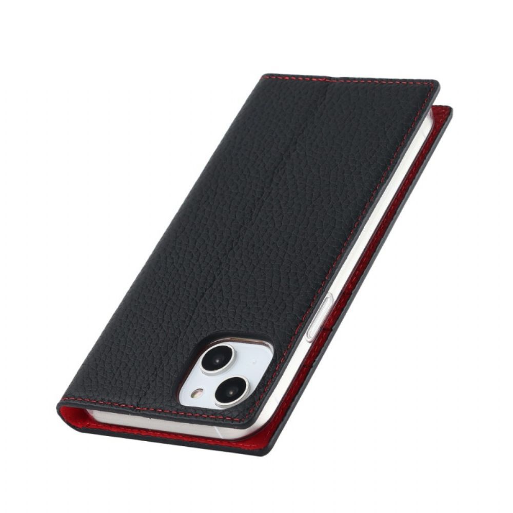 Schutzhülle Für iPhone 14 Mit Kordel Flip Case Echtes Litschi-lederband