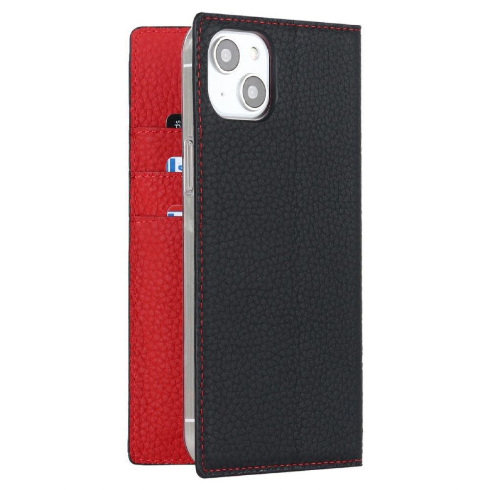 Schutzhülle Für iPhone 14 Mit Kordel Flip Case Echtes Litschi-lederband