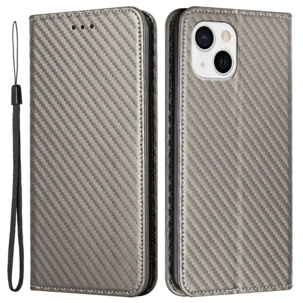 Schutzhülle Für iPhone 14 Mit Kordel Flip Case Kohlefaser-armbandstil