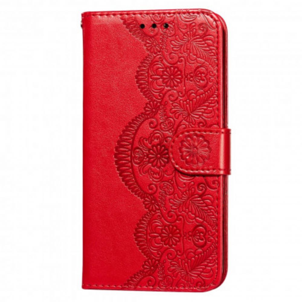 Flip Case Für Samsung Galaxy A32 5G Blumenstickdruck