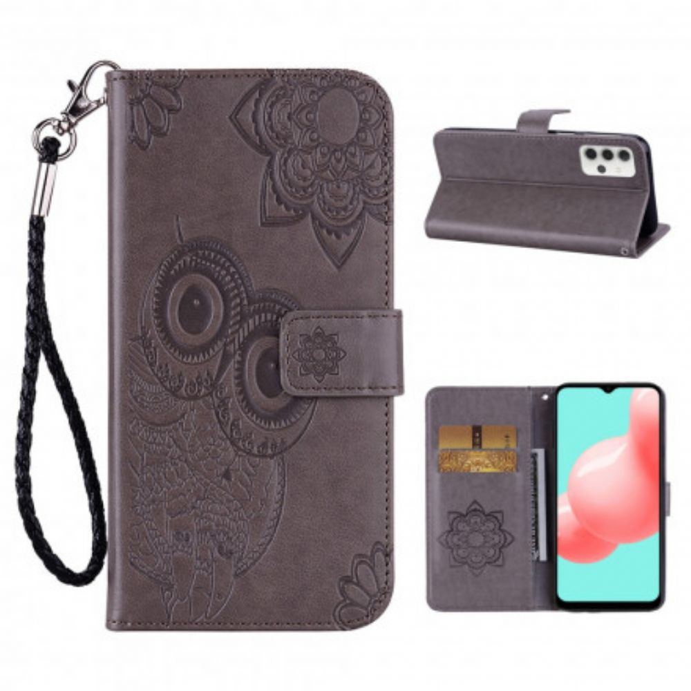 Flip Case Für Samsung Galaxy A32 5G Eulen-mandala Und Lanyard