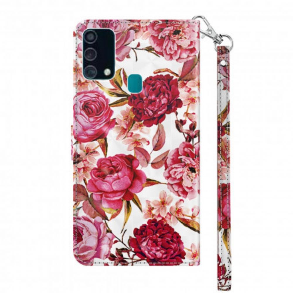 Flip Case Für Samsung Galaxy A32 5G Lichtpunktrosen Mit Lanyard