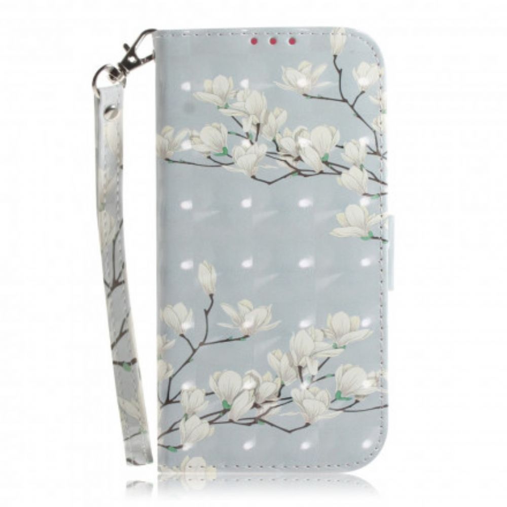 Flip Case Für Samsung Galaxy A32 5G Mit Kordel Tanga Blumenzweig