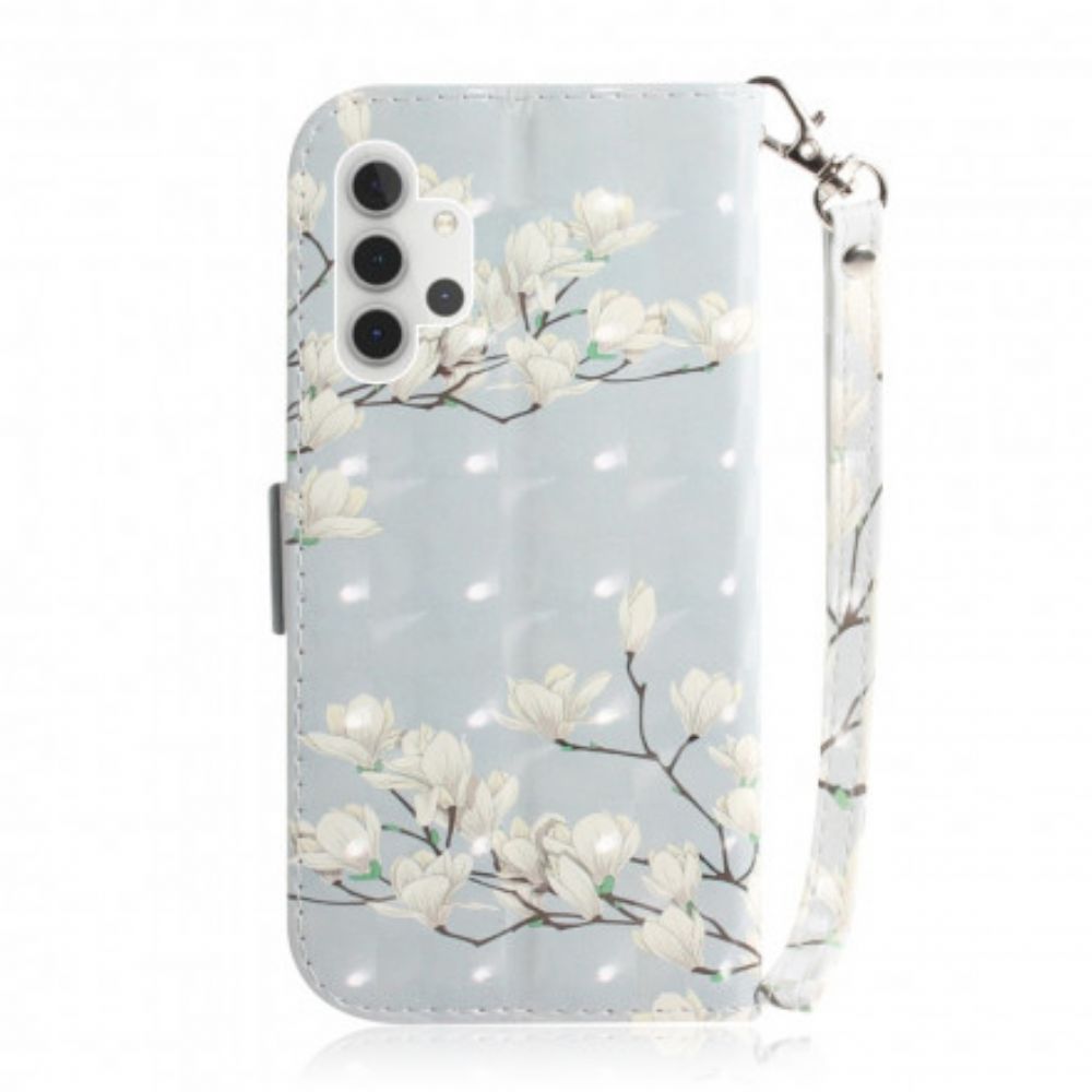 Flip Case Für Samsung Galaxy A32 5G Mit Kordel Tanga Blumenzweig