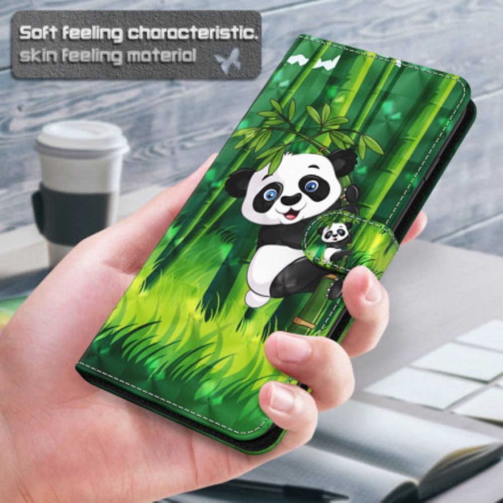 Lederhüllen Für Samsung Galaxy A32 5G Lichtpunkt Panda Und Bambus