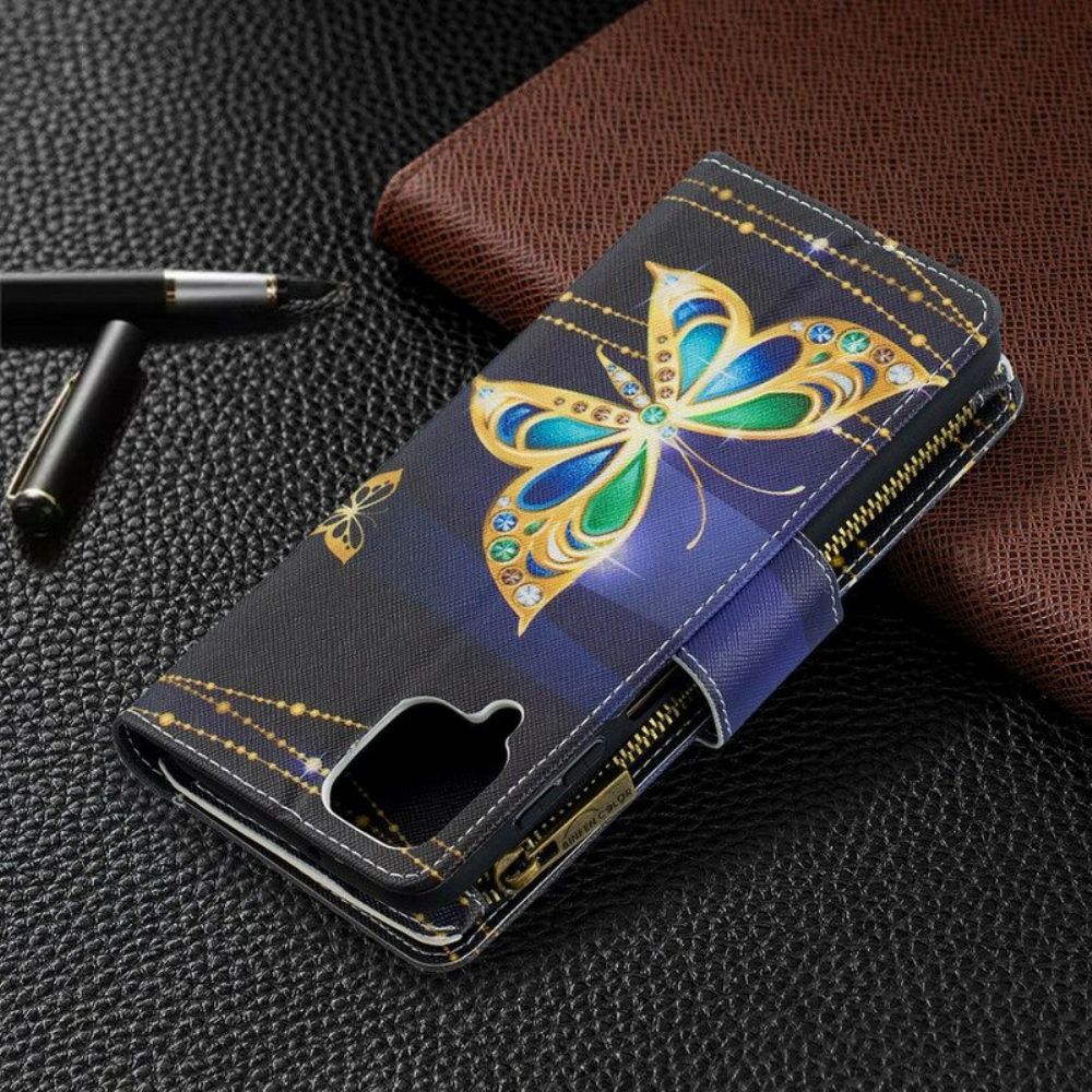 Lederhüllen Für Samsung Galaxy M12 / A12 Reißverschlusstasche Mit Schmetterlingen
