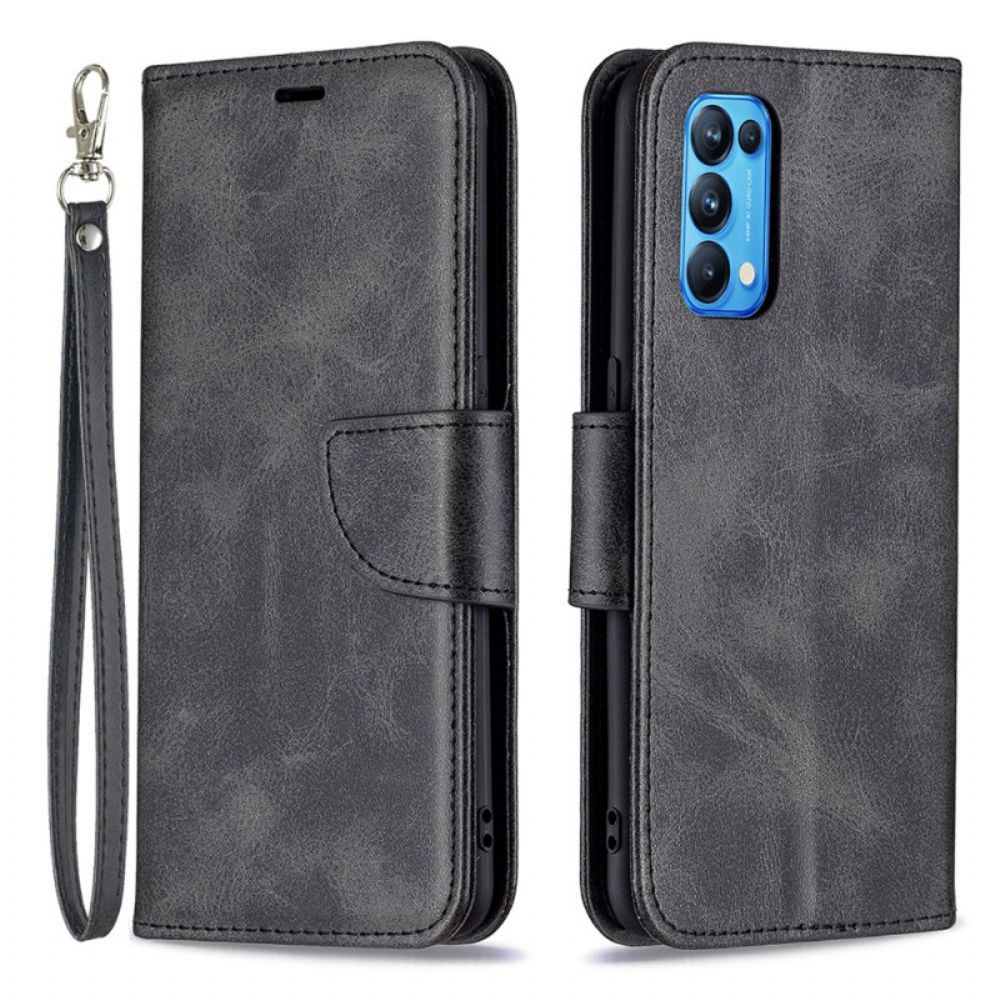 Lederhüllen Für Oppo Find X3 Lite Flip Case Glatte Schräge Klappe