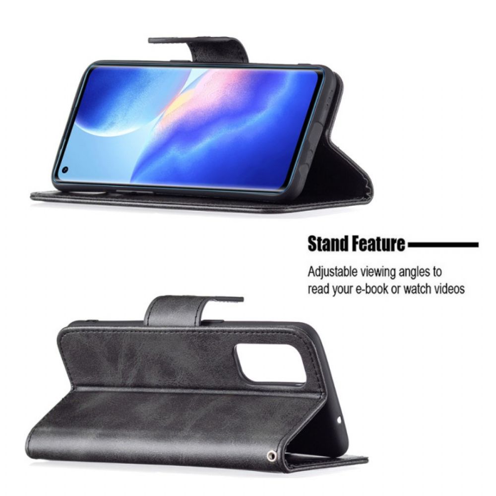 Lederhüllen Für Oppo Find X3 Lite Flip Case Glatte Schräge Klappe