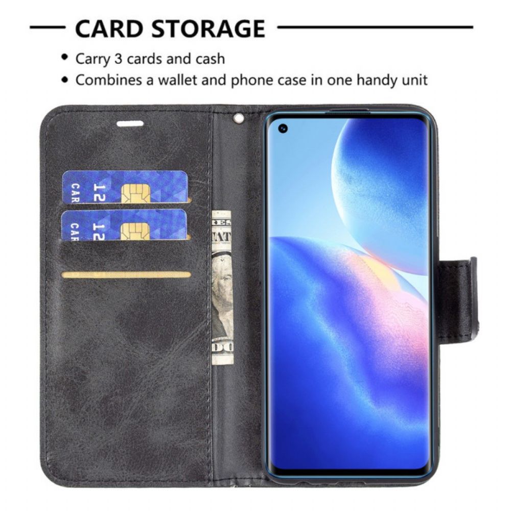 Lederhüllen Für Oppo Find X3 Lite Flip Case Glatte Schräge Klappe