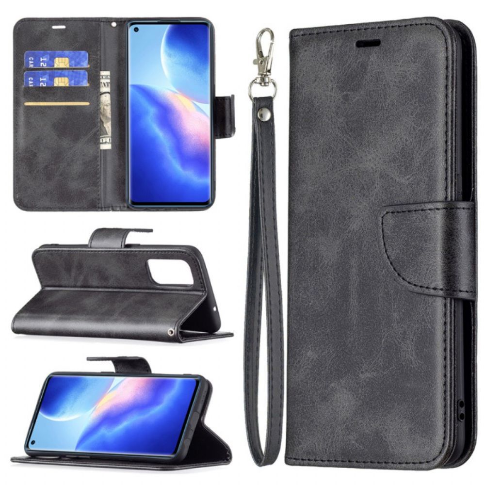 Lederhüllen Für Oppo Find X3 Lite Flip Case Glatte Schräge Klappe