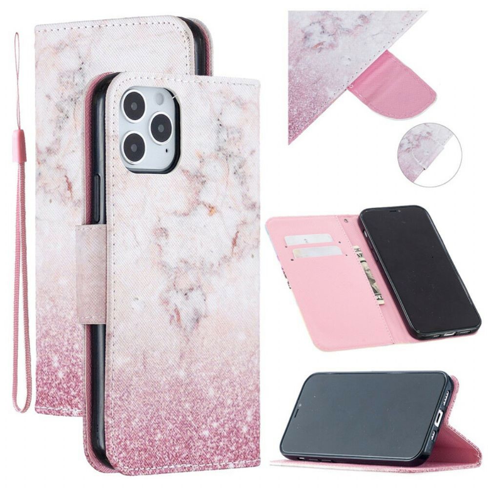 Flip Case Für iPhone 12 / 12 Pro Mit Kordel Marmorband