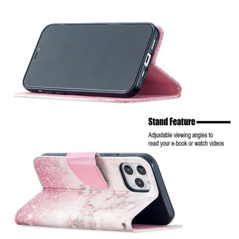 Flip Case Für iPhone 12 / 12 Pro Mit Kordel Marmorband