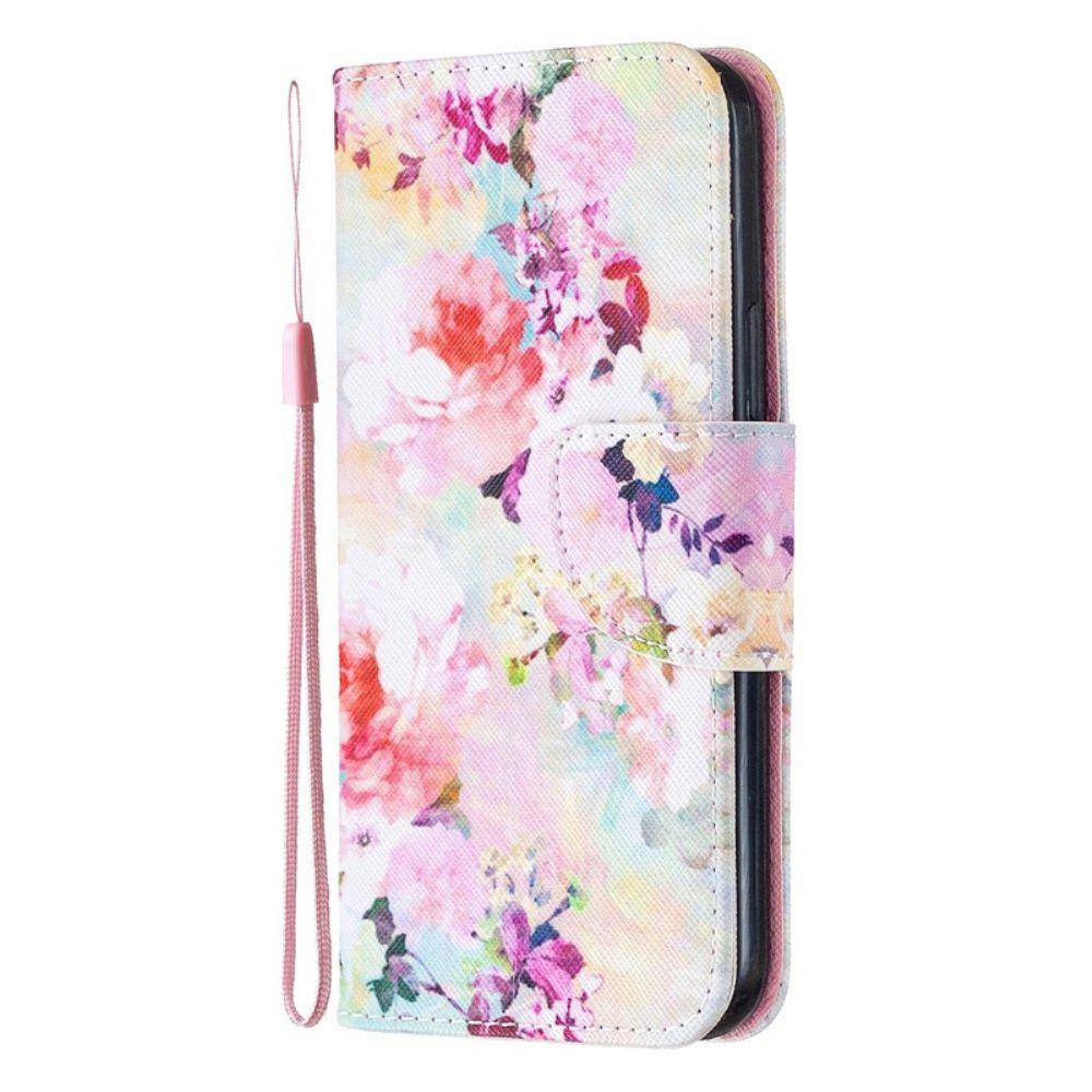 Lederhüllen Für iPhone 12 / 12 Pro Mit Kordel Atemberaubende Riemenblumen
