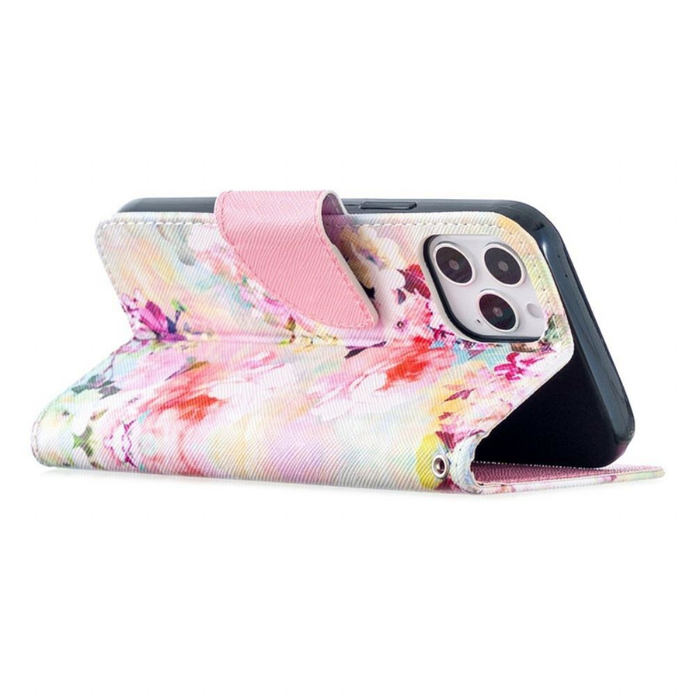 Lederhüllen Für iPhone 12 / 12 Pro Mit Kordel Atemberaubende Riemenblumen