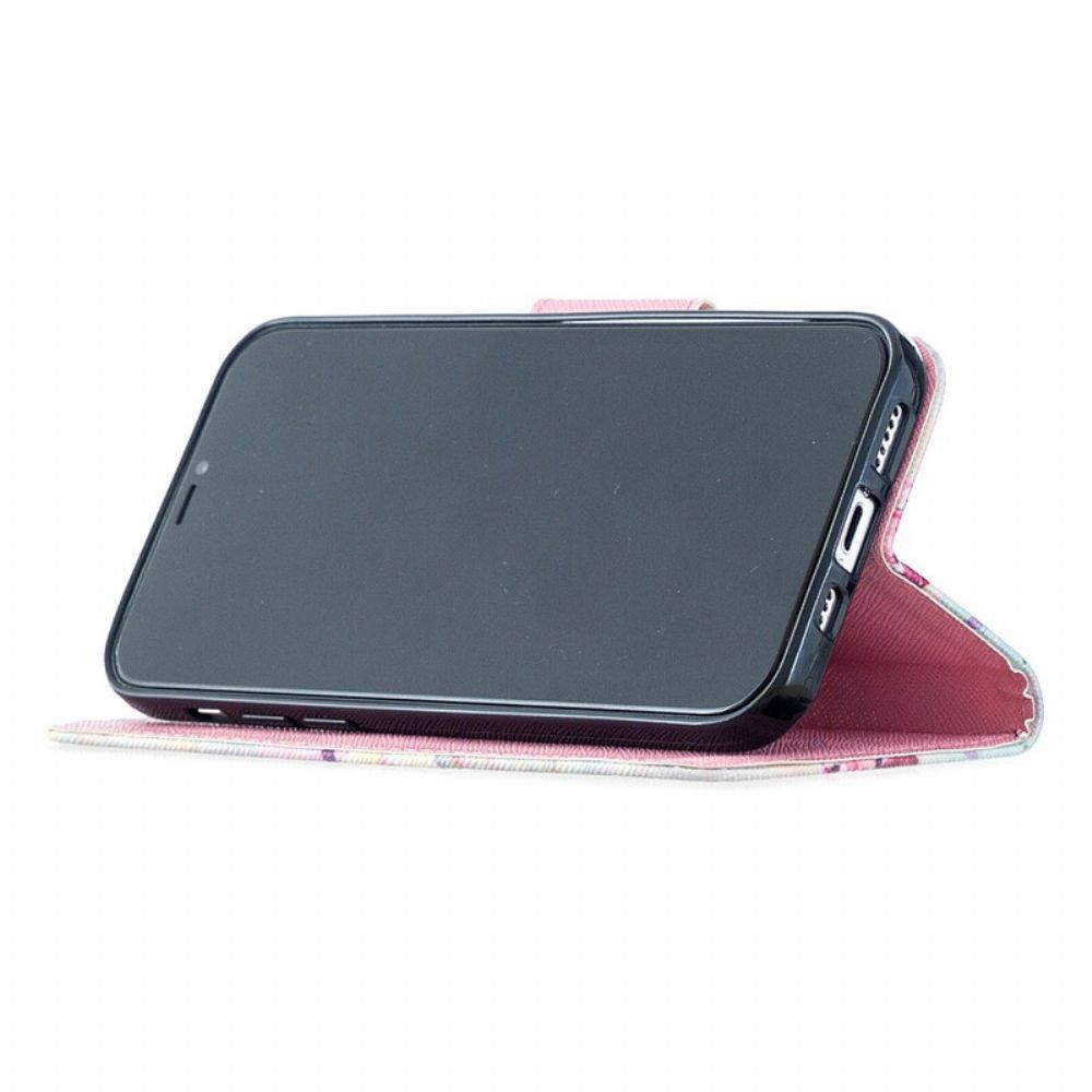 Lederhüllen Für iPhone 12 / 12 Pro Mit Kordel Atemberaubende Riemenblumen