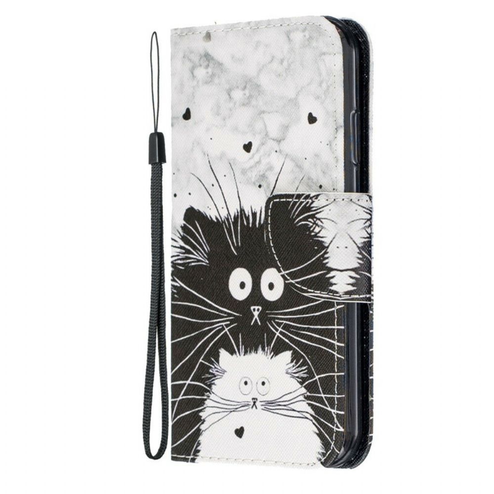 Lederhüllen Für iPhone 12 / 12 Pro Mit Kordel Überraschte Katzen Im Riemen