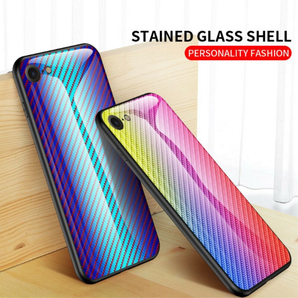 Hülle Für iPhone SE 3 / SE 2 / 8 / 7 Kohlefaser Plus Gehärtetes Glas