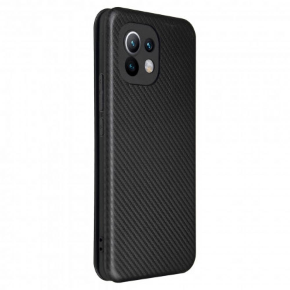 Schutzhülle Für Xiaomi Mi 11 5G Flip Case Kohlefaser Mit Stützring