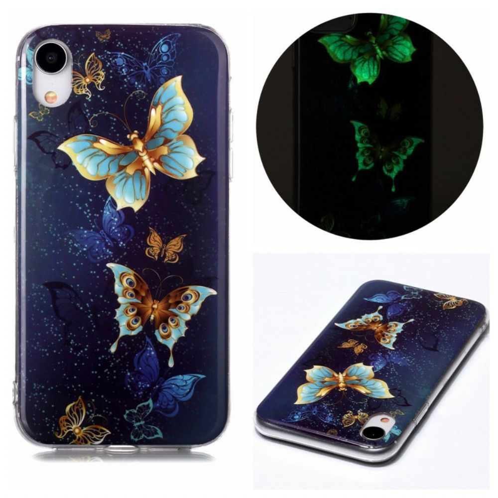 Handyhülle Für iPhone XR Fluoreszierende Schmetterlingsserie