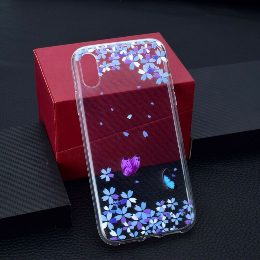 Hülle Für iPhone XR Transparente Schmetterlinge Und Blumen