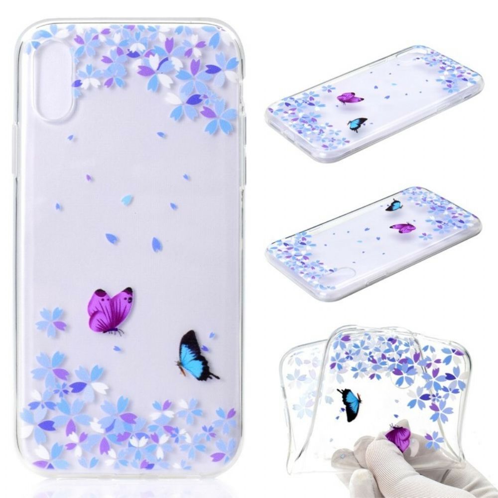 Hülle Für iPhone XR Transparente Schmetterlinge Und Blumen