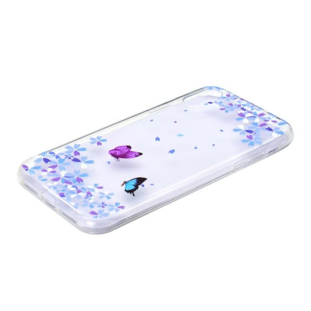 Hülle Für iPhone XR Transparente Schmetterlinge Und Blumen
