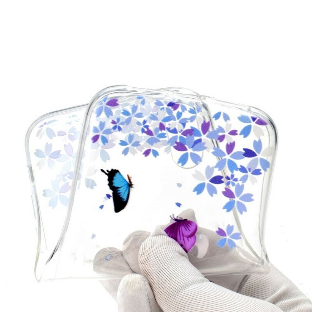 Hülle Für iPhone XR Transparente Schmetterlinge Und Blumen