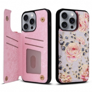 Hülle Für iPhone 16 Pro Max Rfid-blockierender Kartenhalter Mit Blumenmuster