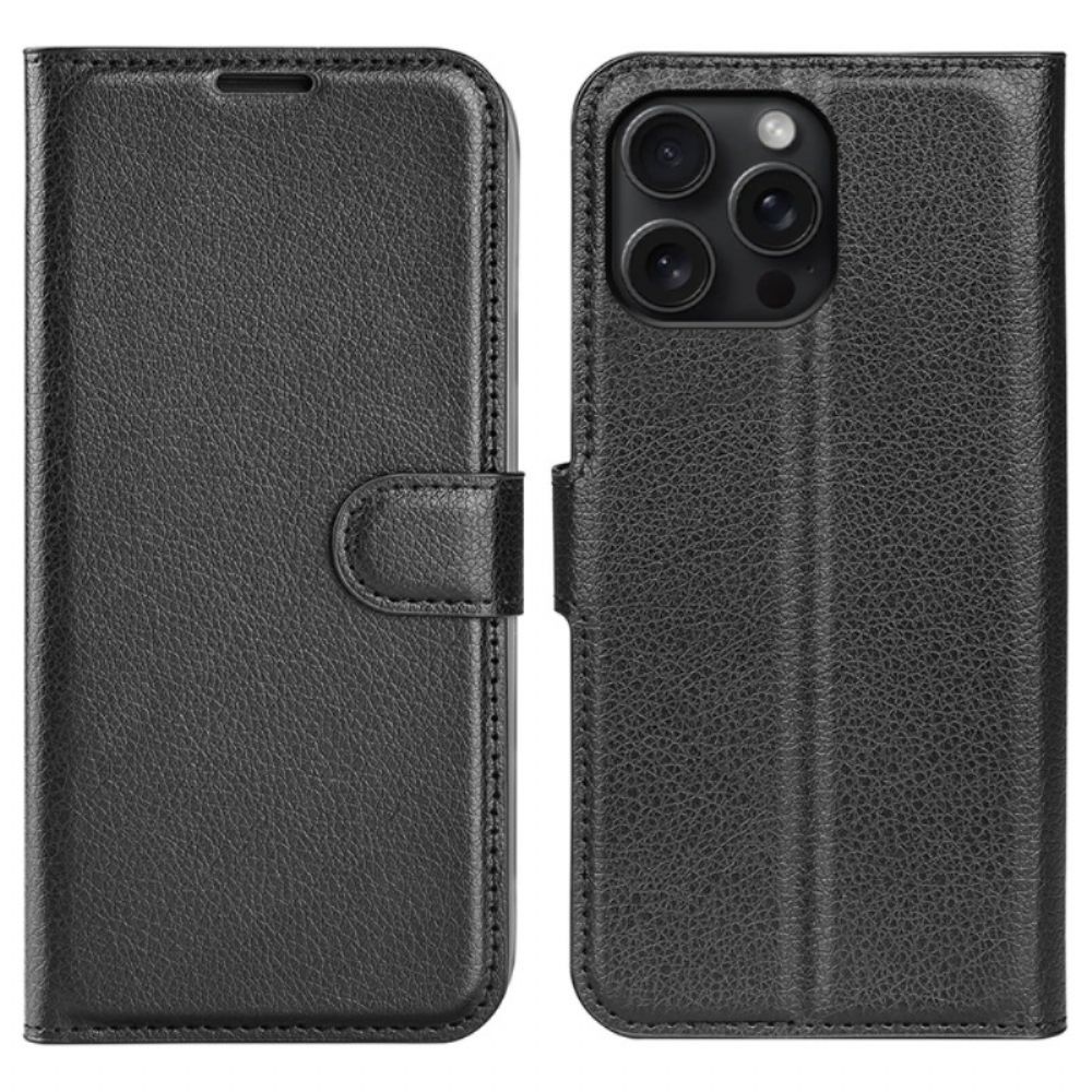 Lederhüllen iPhone 16 Pro Max Klassisches Litschi-kunstleder