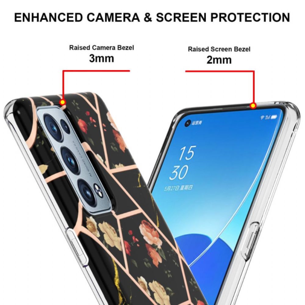 Hülle Für Oppo Reno 6 Pro 5G Geometrisches Marmor- Und Blumenmuster