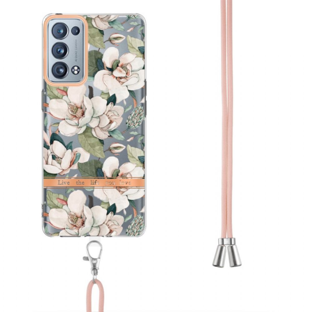 Hülle Für Oppo Reno 6 Pro 5G Nahtloses Blumenmuster Und Kordel