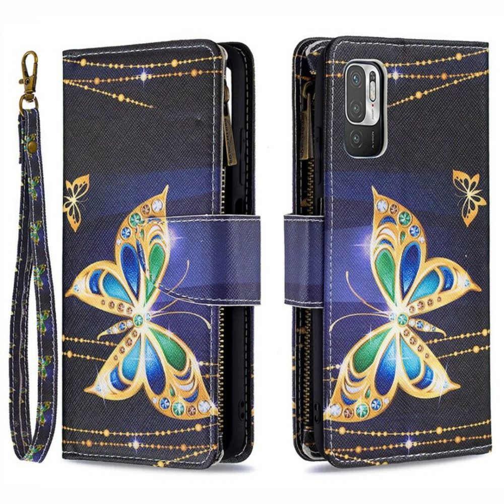 Flip Case Für Xiaomi Redmi Note 10 5G Reißverschlusstasche Mit Schmetterlingen