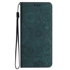 Lederhüllen Für Samsung Galaxy A16 5g Blumenmuster Und Riemen