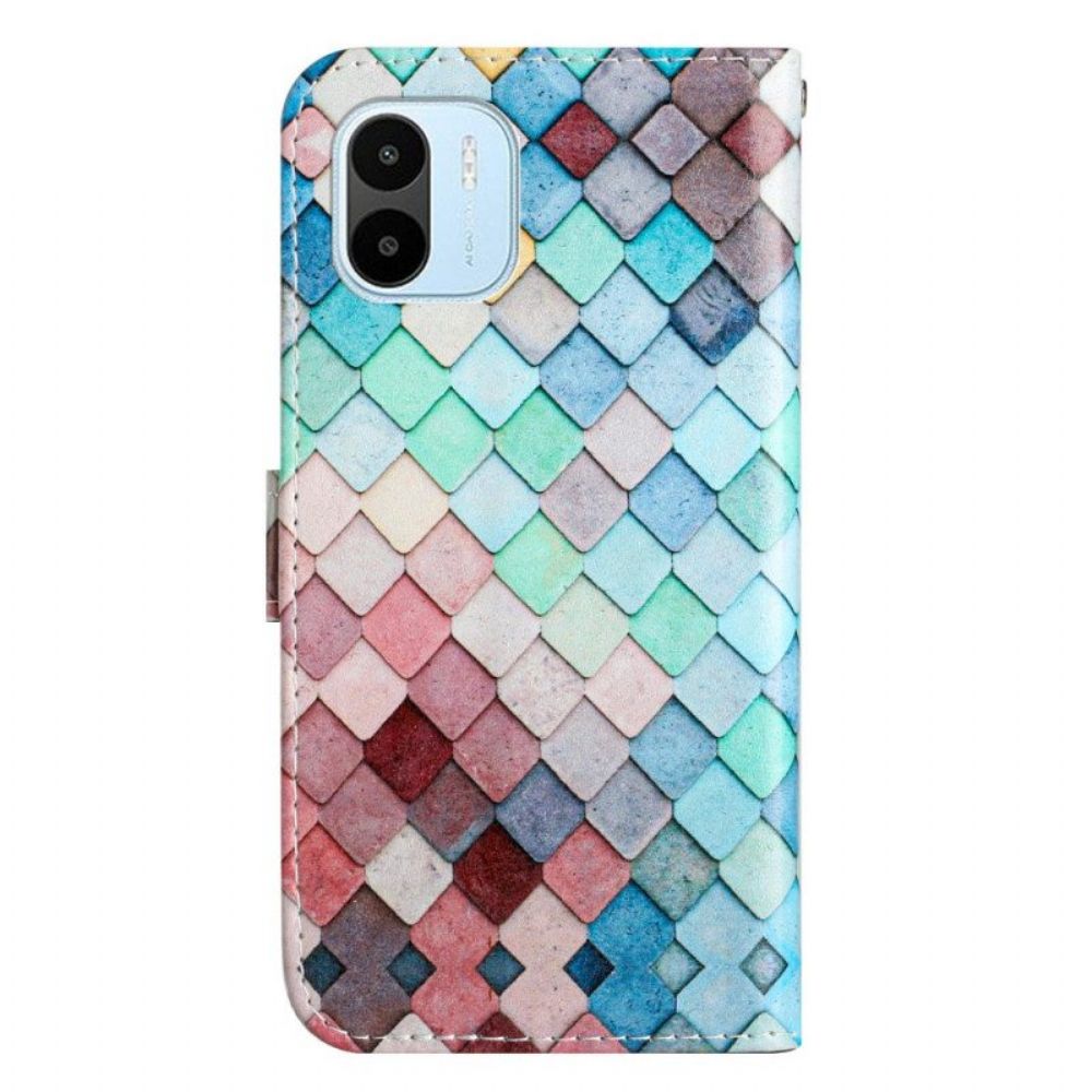 Flip Case Für Xiaomi Redmi A1 Mit Kordel Farbiges Streifengitter