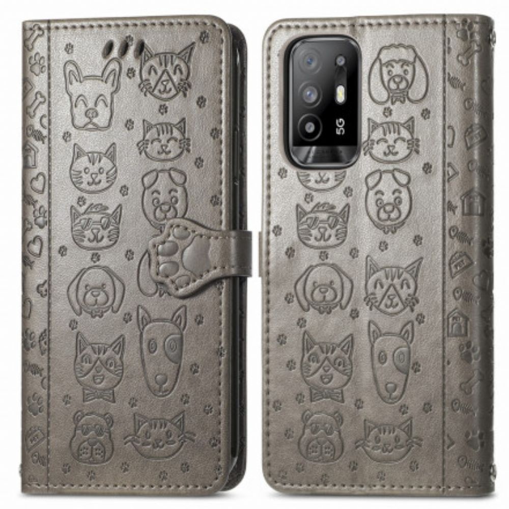 Flip Case Für Oppo A94 5G Animierte Tiere