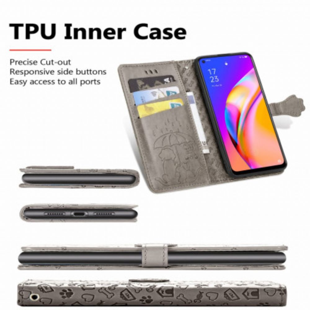 Flip Case Für Oppo A94 5G Animierte Tiere