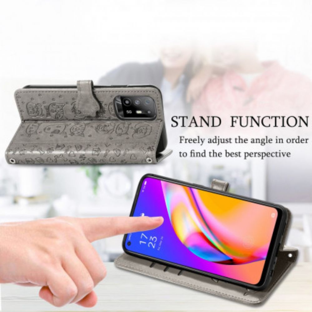 Flip Case Für Oppo A94 5G Animierte Tiere
