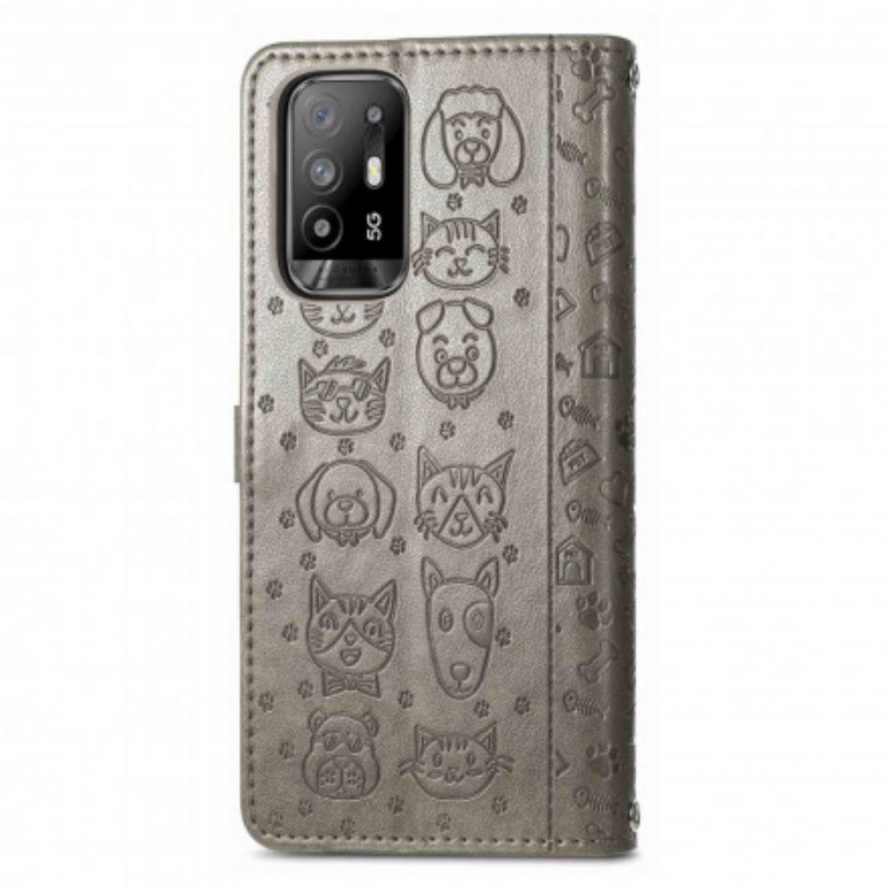 Flip Case Für Oppo A94 5G Animierte Tiere