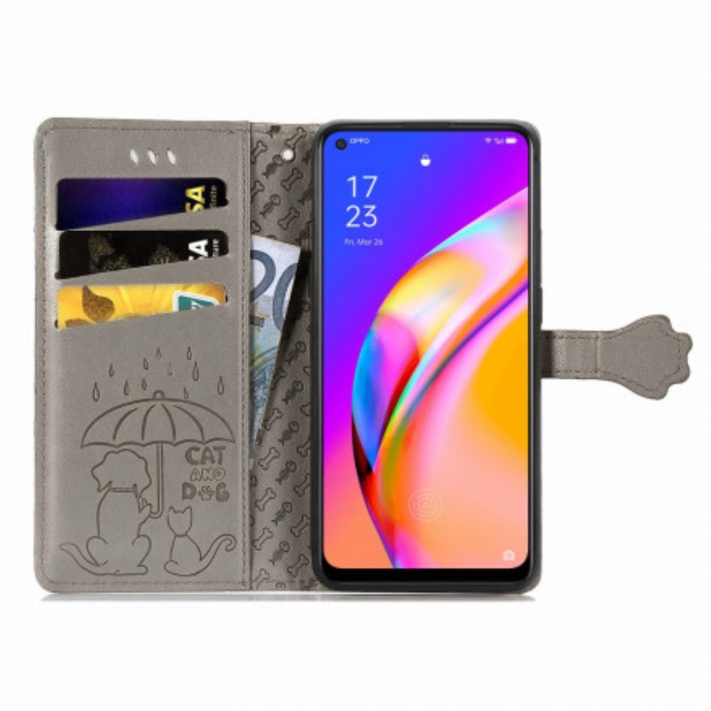 Flip Case Für Oppo A94 5G Animierte Tiere