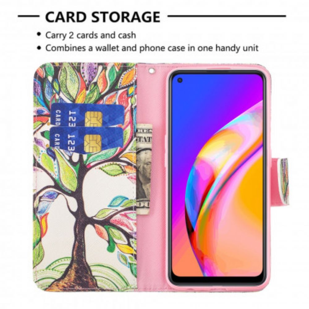 Flip Case Für Oppo A94 5G Farbiger Baum