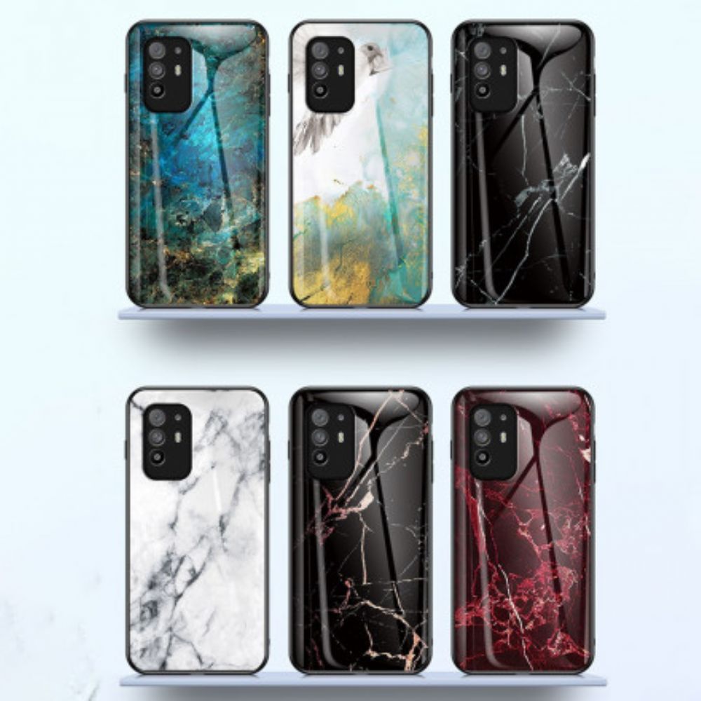 Hülle Für Oppo A94 5G Marmorfarben Gehärtetes Glas