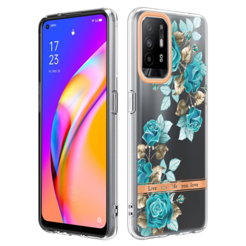 Hülle Für Oppo A94 5G Transparente Blaue Blumen