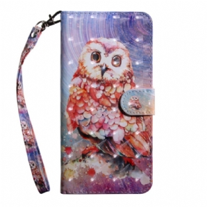 Lederhüllen Für Oppo A94 5G Eule Mit Lanyard