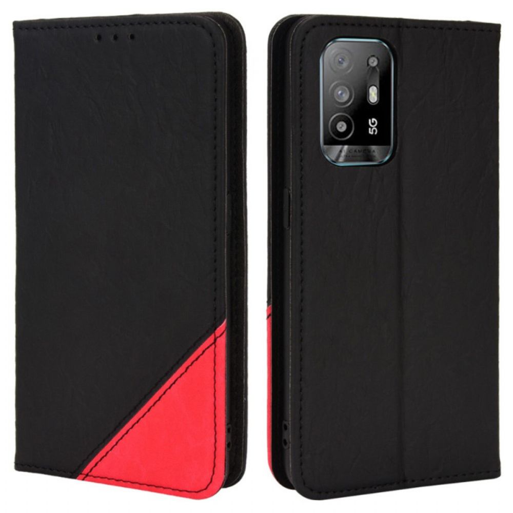 Lederhüllen Für Oppo A94 5G Flip Case Zweifarbiges Dreieck