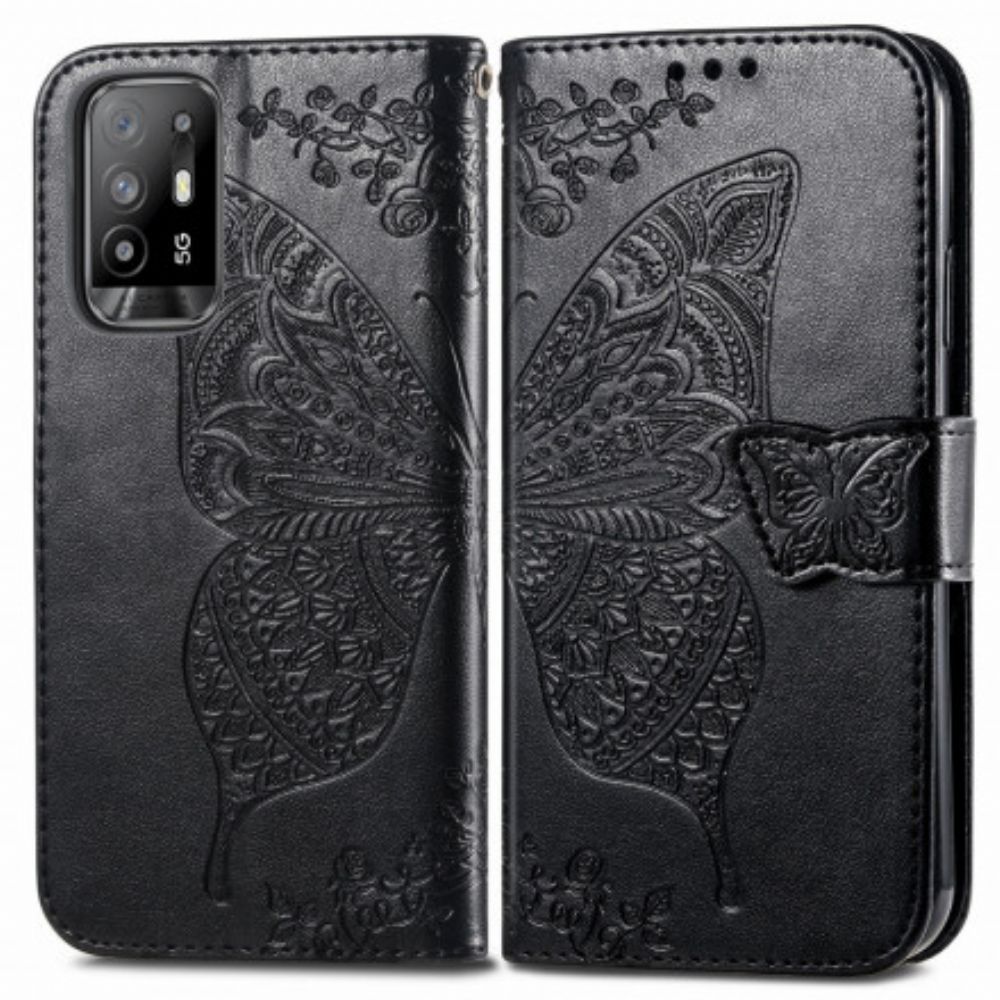 Lederhüllen Für Oppo A94 5G Halbe Schmetterlinge