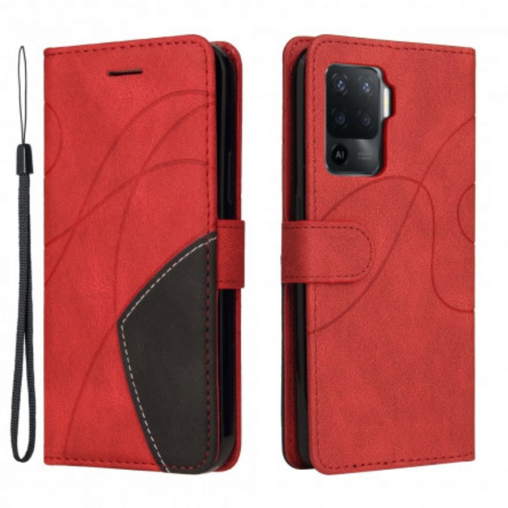 Lederhüllen Für Oppo A94 5G Signatur Zweifarbiges Kunstleder