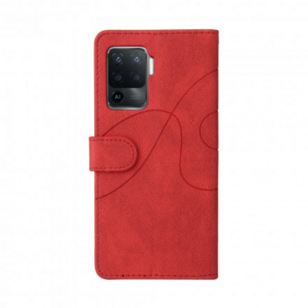 Lederhüllen Für Oppo A94 5G Signatur Zweifarbiges Kunstleder
