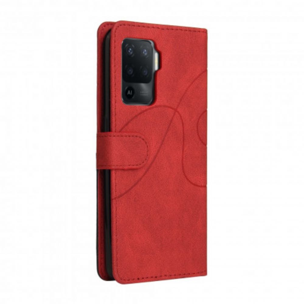 Lederhüllen Für Oppo A94 5G Signatur Zweifarbiges Kunstleder
